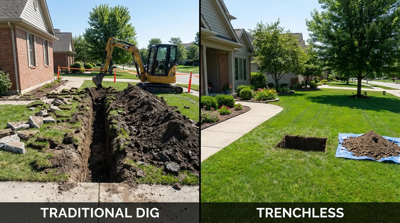 Trenchless sewer repair with minimal yard damage versus traditional excavation in Volcano, HI
